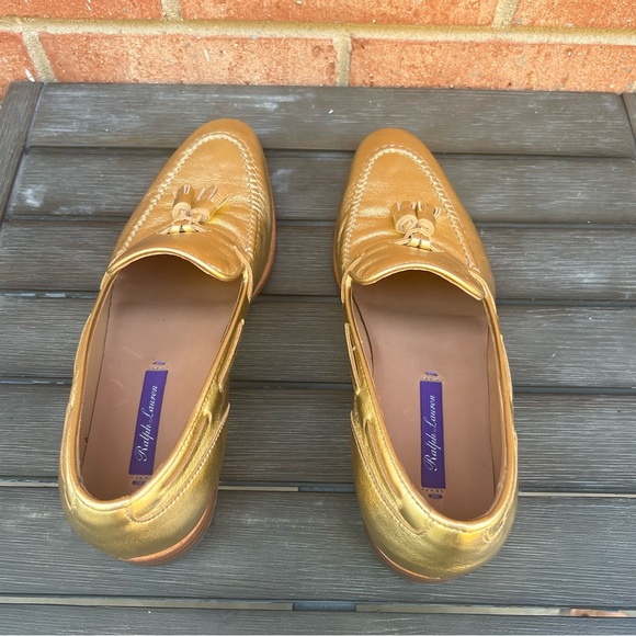 Ralph Lauren Collection Purple Label Telina Gold Metallic Loafers EU 37B US 7 - Picture 6 of 15